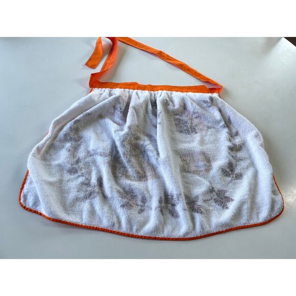 Vintage 1970s half apron, orange baking cooking terry cloth apron - Picture 7 of 9